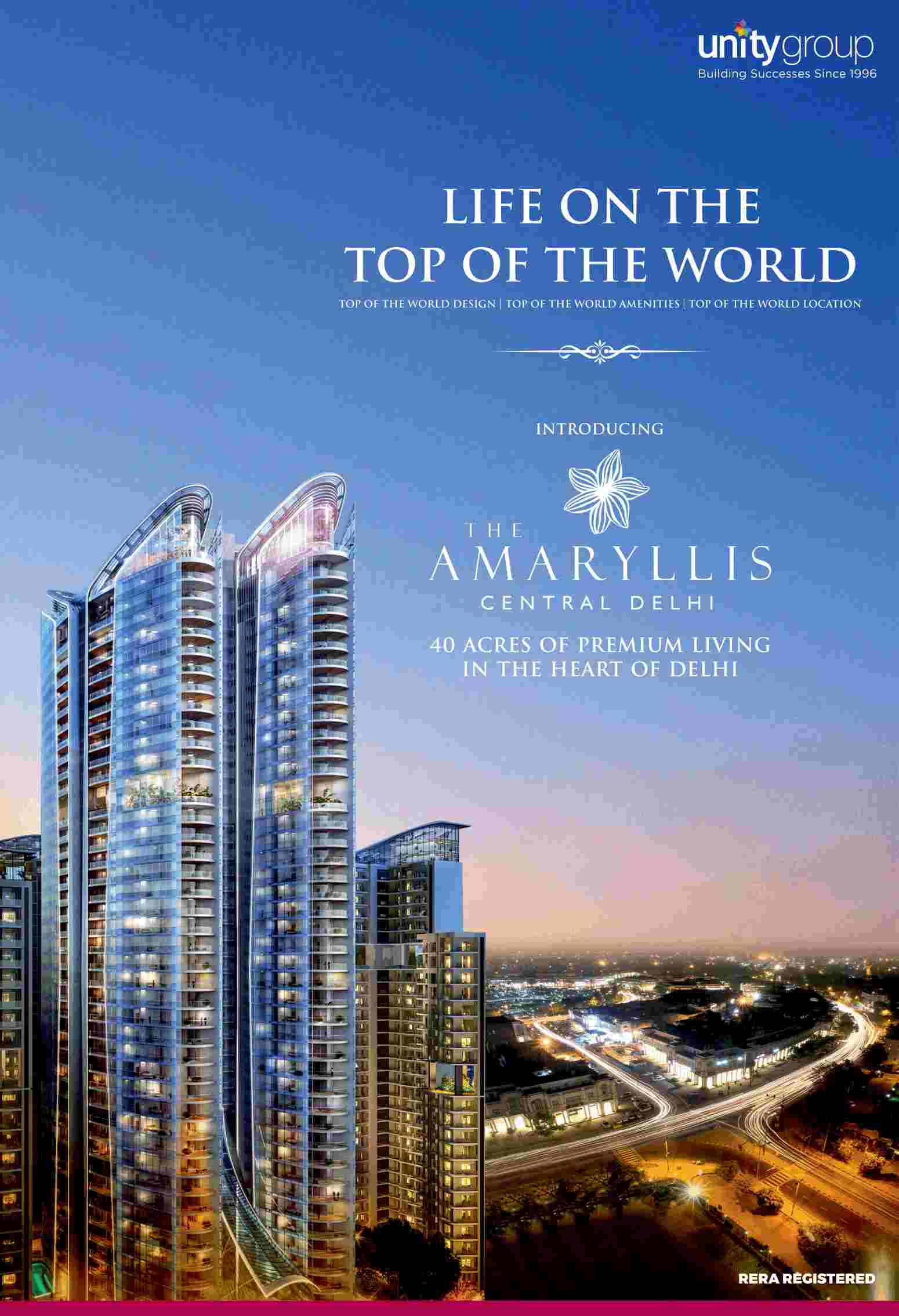 Experience 40 acres of premium living in the heart of Delhi at Unity The Amaryllis